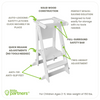 Learn N Fold Learning Tower Toddler Tower features include Four sided protection, Adjustable height platform, Anti Tip Base, Solid Wood Construction.