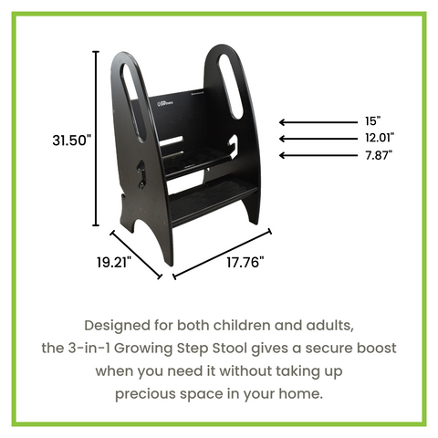 Measurements of the 3-in-1 Growing Step Stool.