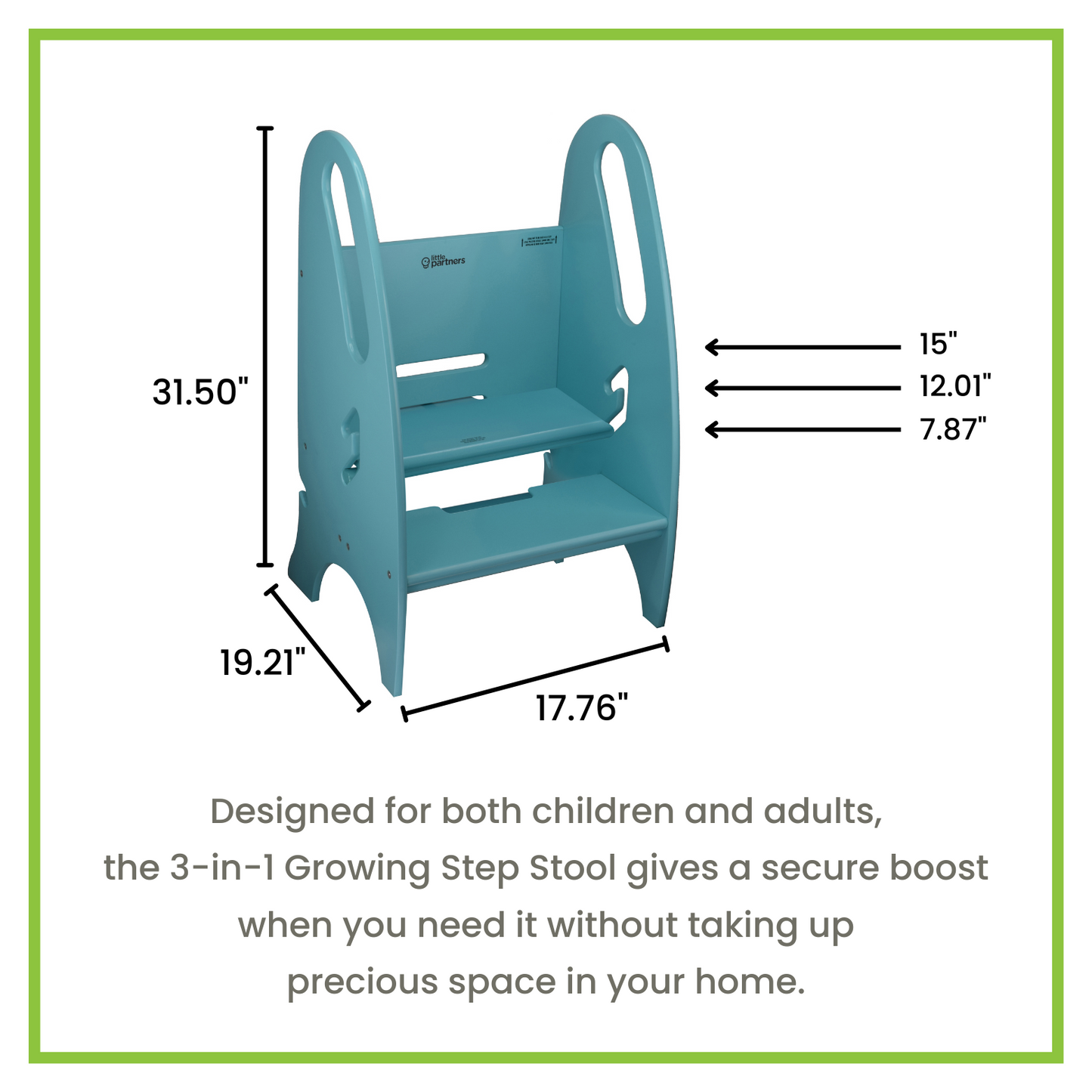 Measurements of the 3-in-1 Growing Step Stool.