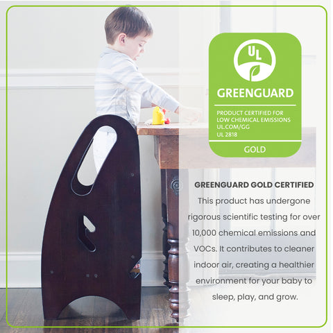 The 3-in-1 Growing Step Stool is Greenguard Gold Certified to emit less harmful chemicals.