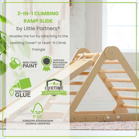 The 2-in-1 Climbing Ramp / Slide is built using non toxic materials.