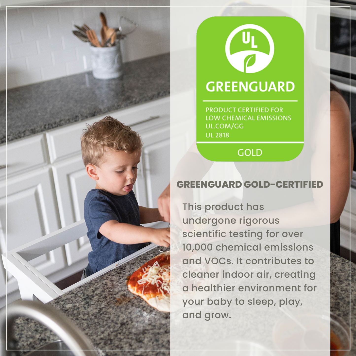 This product is Green Guard certified to emit less harmful chemicals than non Greenguard certified products.